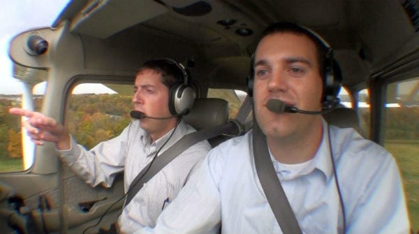 Flight instructor in cockpit