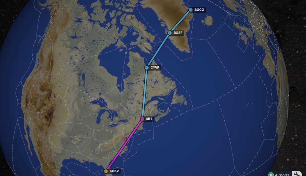 The route from KBKV to BGCO